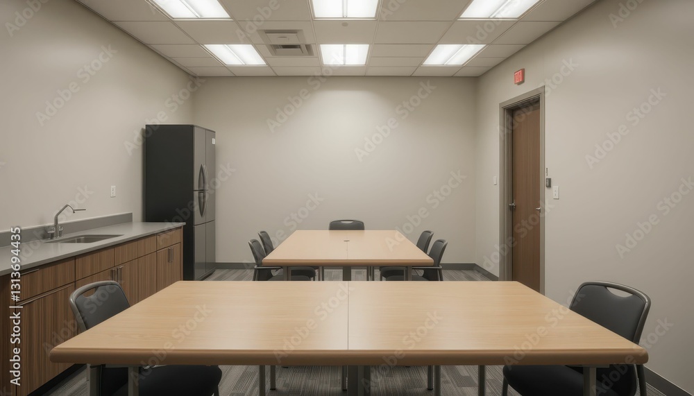 Empty Modern Conference Room with Tables and Chairs in Office Empty Modern Conference Room with Tables and Chairs in Office