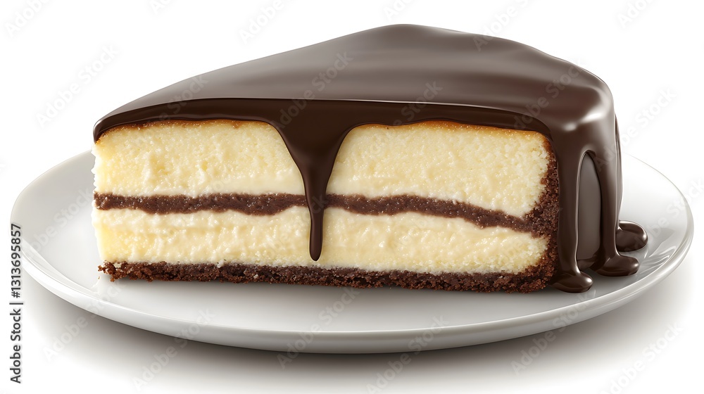 Classic Boston Cream Pie Slice with Vanilla Custard Filling and Glossy Chocolate Ganache on White Plate
Classic Boston Cream Pie Slice with Vanilla Custard Filling and Glossy Chocolate Ganache on White Plate