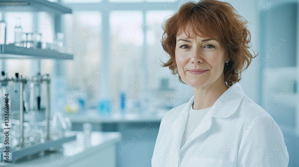 A confident middle-aged woman in a laboratory, wearing a white coat and smiling. She represents professionalism in the scientific field, showcasing women in STEM. A confident middle-aged woman in a laboratory, wearing a white coat and smiling. She represents professionalism in the scientific field, showcasing women in STEM.