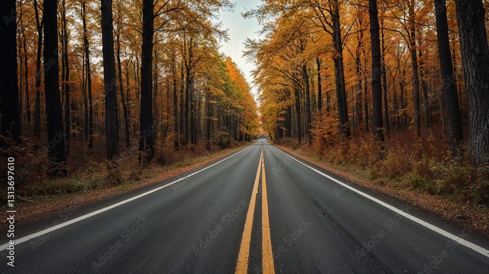 Perspective angle , can see road and the autumn forest , realistic image. Perspective angle , can see road and the autumn forest , realistic image.