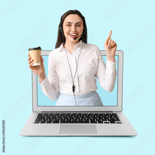 Modern laptop on white back...
