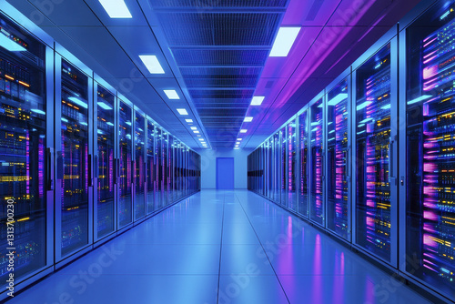 modern data center with illuminated server racks  showcasing advanced technology and vibrant colors