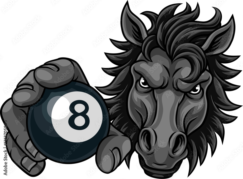 Φωτογραφία Horse mustang bronco stallion angry pool billiards sports team mascot holding a ball