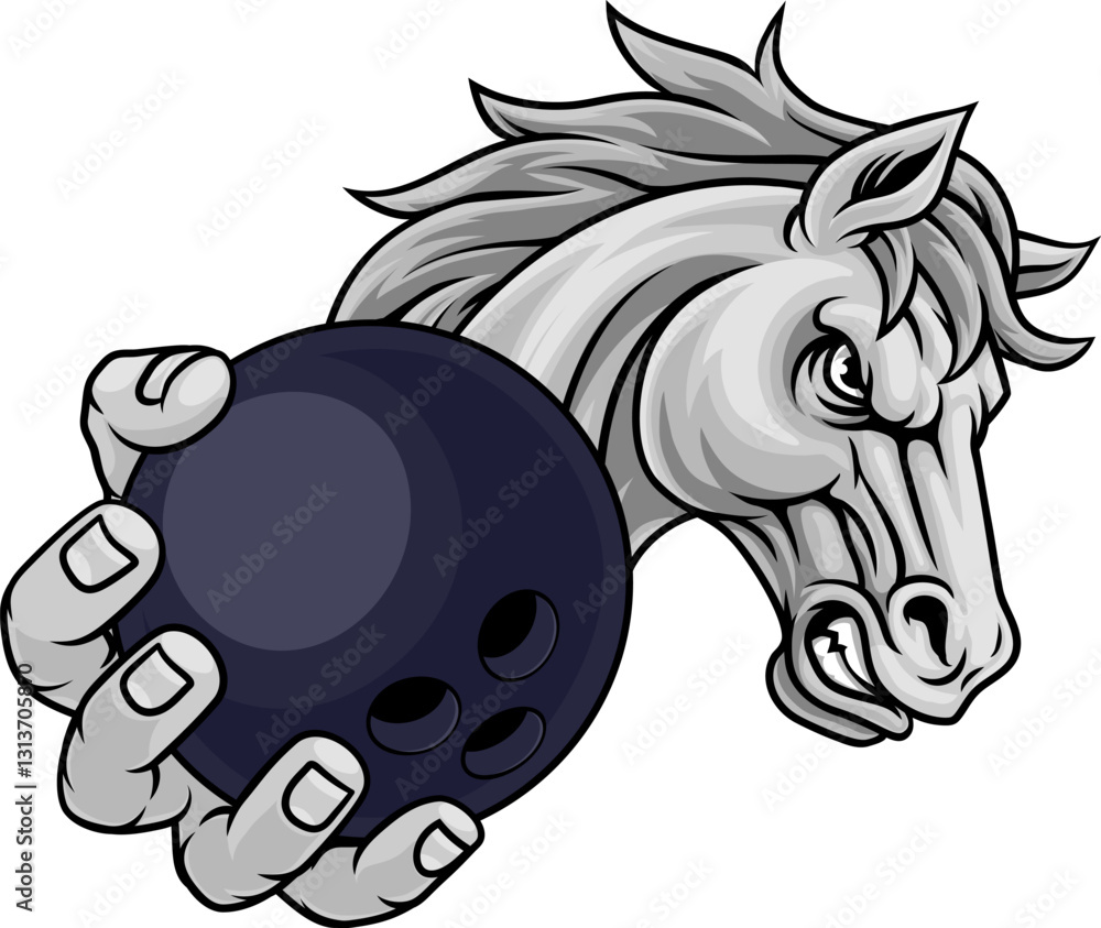 Φωτογραφία Horse mustang bronco stallion angry bowling sports team mascot holding a ball