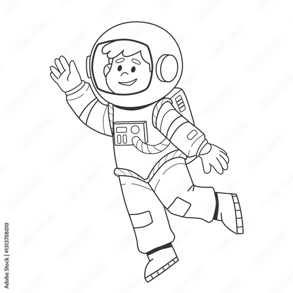 Coloring book with astronaut in outer space. Cartoon spaceman character for coloring. Vector illustration Coloring book with astronaut in outer space. Cartoon spaceman character for coloring. Vector illustration