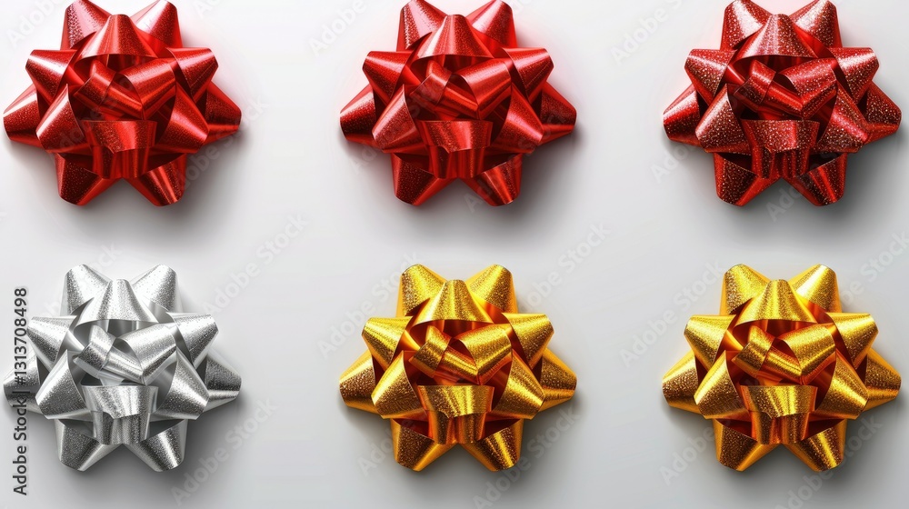 A collection of colorful gift bows arranged in a grid pattern, ideal for decorating presents. A collection of colorful gift bows arranged in a grid pattern, ideal for decorating presents.