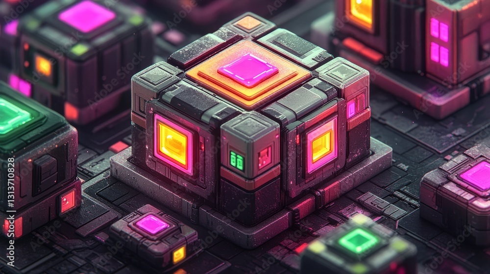 Abstract interconnected voxel structures luminous geometric arrangement digital illustration intricate detailing network of neon lights background Abstract interconnected voxel structures luminous geometric arrangement digital illustration intricate detailing network of neon lights background