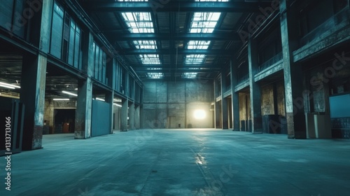 vast empty industrial warehouse interior
