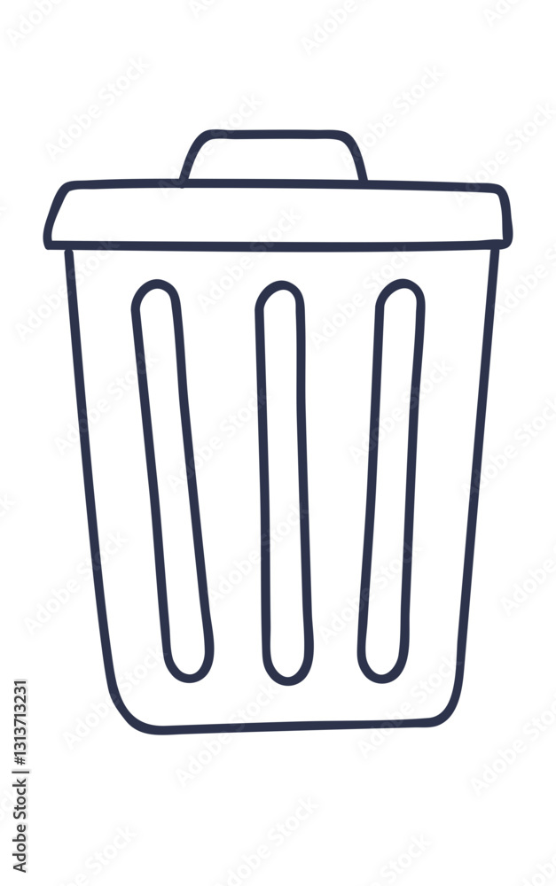 Simple line drawing of a garbage bin symbolizing waste management. Simple line drawing of a garbage bin symbolizing waste management.