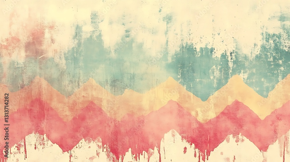 Fototapeta premium Abstract painted zigzag landscape with delicate dripping effect texture
