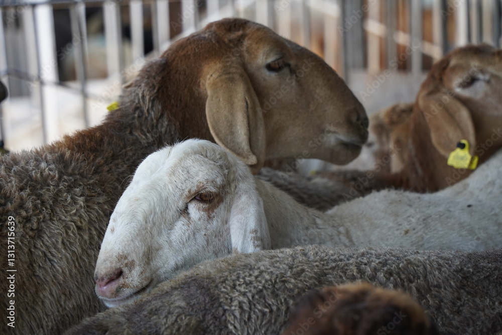 A stall with sheep. Domestic agriculture, livestock breeding. A stall with sheep. Domestic agriculture, livestock breeding.