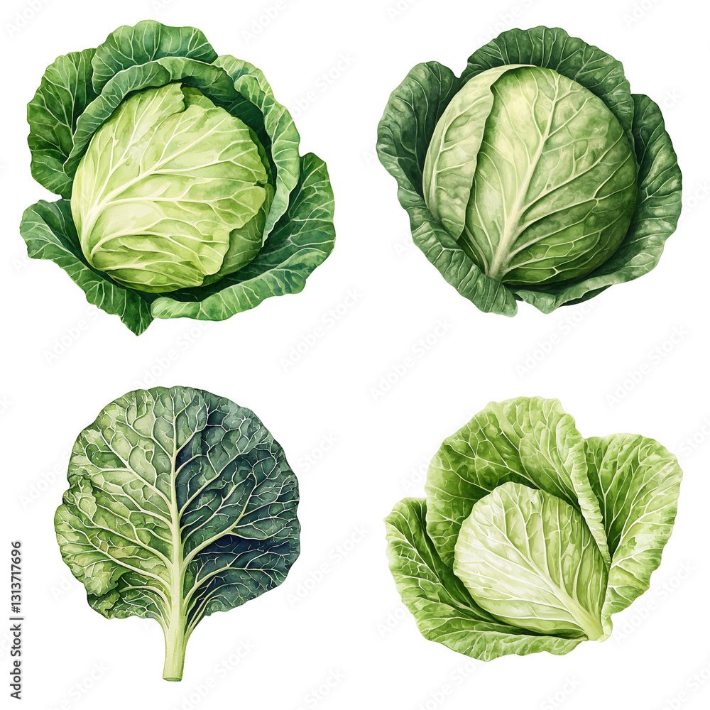 Fototapeta premium Fresh green cabbage varieties organic farm food photography outdoor setting top-down view healthy eating concept