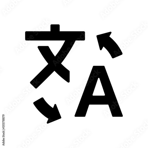 Simple language translation icon. Minimal black english and Chinese language translation signs with arrows. Translate symbol for mobile app, web, study service, design element.