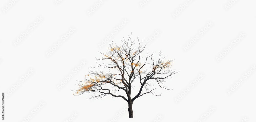 Obraz premium Lone deciduous tree, stark branches against pure white, winter, summer