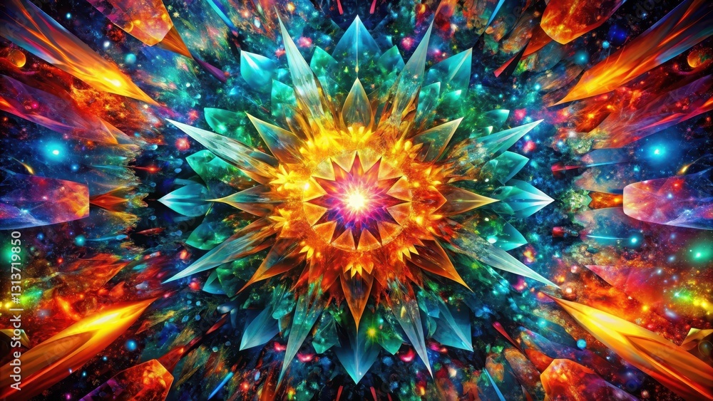Φωτογραφία Cosmic Crystal Bloom An Enigmatic Kaleidoscope of Radiant Energy and Celestial S