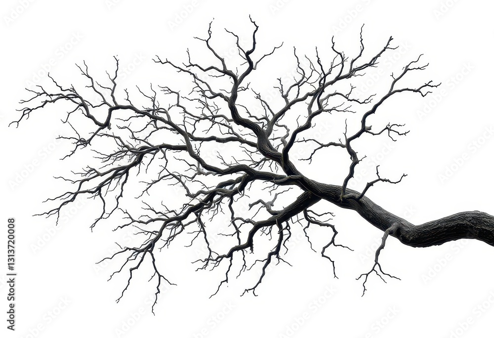 Fototapeta premium Isolated tree branches, stark white background, intricate textures, varying sizes, texture, element