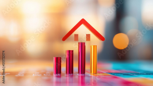Bright home symbol on growing financial graph, representing real estate growth and investment opportunities. vibrant colors convey optimism and progress