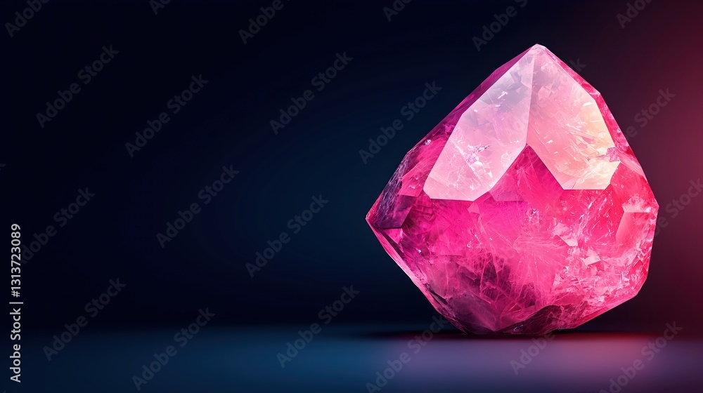 Vibrant Pink Crystal with Shimmering Facets on Dark Background Vibrant Pink Crystal with Shimmering Facets on Dark Background