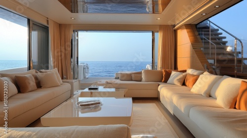 luxurious yacht living room with ocean view