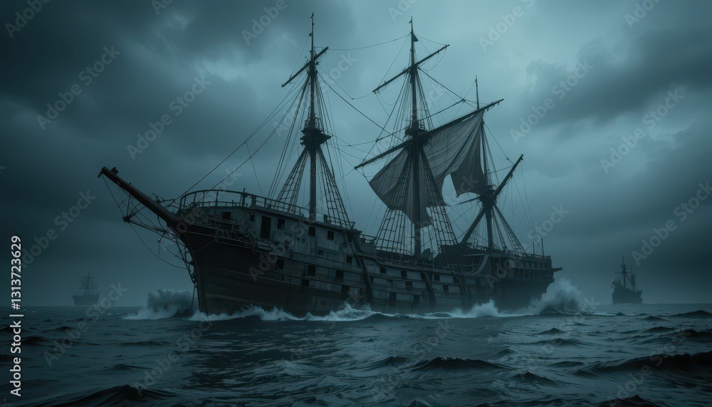 Obraz premium Dark Stormy Seas with Vintage Ship Under Dramatic Sky