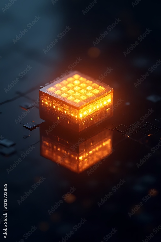 Obraz premium Illuminated microchip technology showcase digital realm close-up image futuristic design high-tech concept