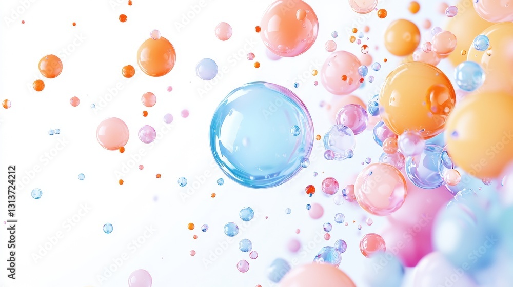 A colorful array of translucent bubbles floats against a soft white background, creating a whimsical and airy atmosphere. A colorful array of translucent bubbles floats against a soft white background, creating a whimsical and airy atmosphere.