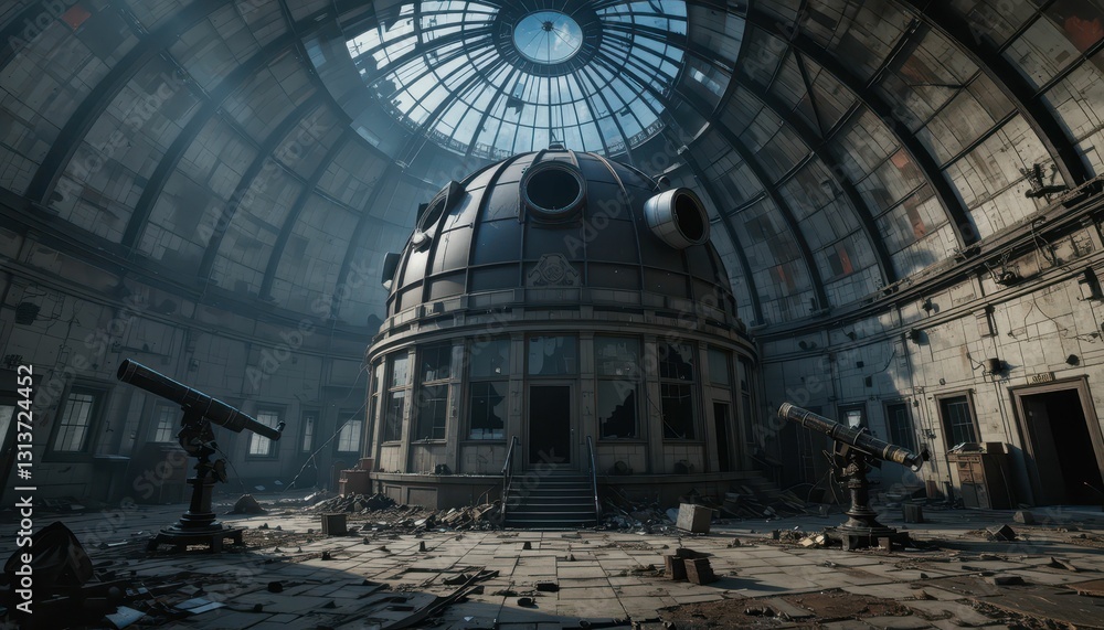 Obraz premium Abandoned Observatory with Telescopes and Dusty Interior Space