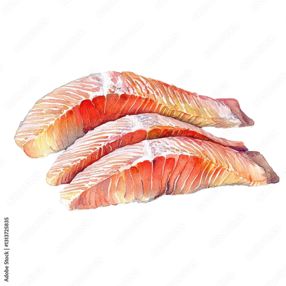 watercolor illustration Fresh salmon fillets. on transparent cutout, PNG file watercolor illustration Fresh salmon fillets. on transparent cutout, PNG file