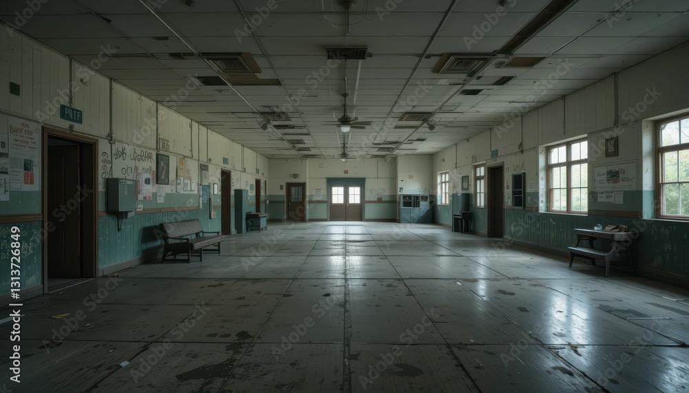 Empty Abandoned Room with Faded Walls and Dusty Floors Interior Empty Abandoned Room with Faded Walls and Dusty Floors Interior