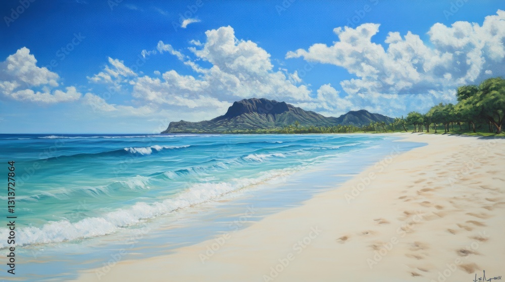 Obraz premium hawaiian beach scene with diamond head