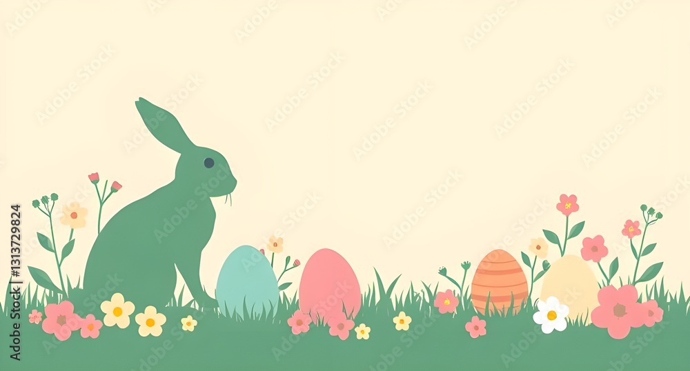 Simple Easter Design Bunny Outline Easter Eggs and Flower Accents Silhouette Simple Easter Design Bunny Outline Easter Eggs and Flower Accents Silhouette