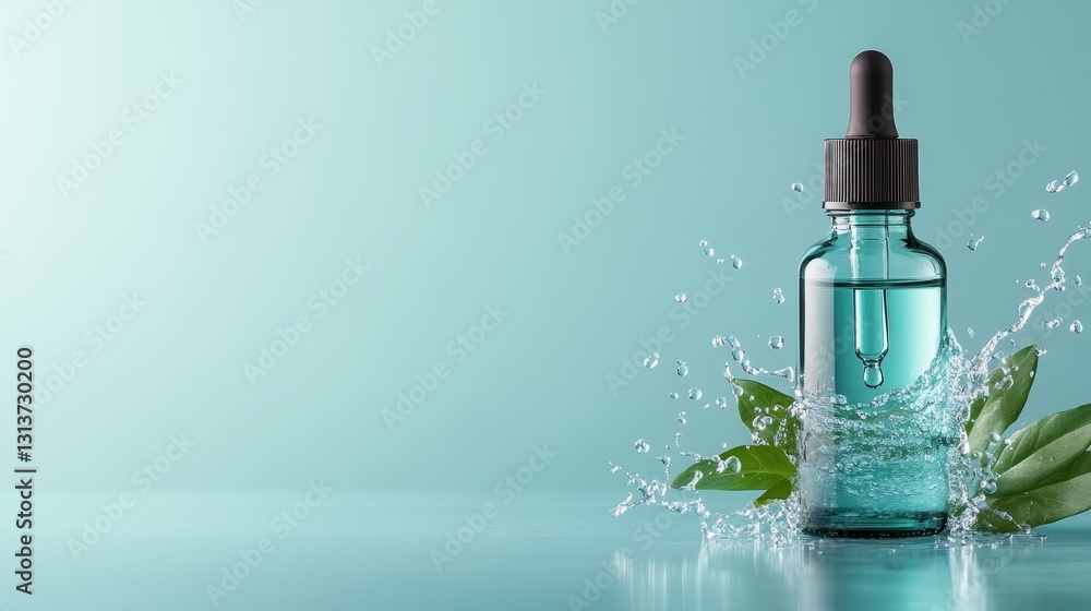 A sleek dropper bottle captured mid-splash, surrounded by fresh green leaves and droplets, illustrating purity and rejuvenation in skincare and natural products. A sleek dropper bottle captured mid-splash, surrounded by fresh green leaves and droplets, illustrating purity and rejuvenation in skincare and natural products.