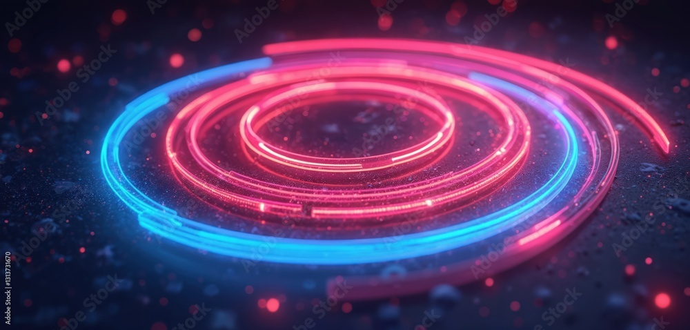 Abstract dark background with neon pink, blue glowing light trails. Circular laser rays pattern texture. Futuristic scifi wallpaper with vibrant colors, glowing energy plasma, modern design template. Abstract dark background with neon pink, blue glowing light trails. Circular laser rays pattern texture. Futuristic scifi wallpaper with vibrant colors, glowing energy plasma, modern design template.