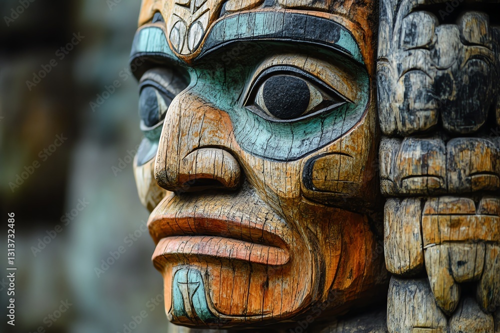 Intricate Wooden Carving of a Tribal Mask Displaying Detailed Artistry Intricate Wooden Carving of a Tribal Mask Displaying Detailed Artistry