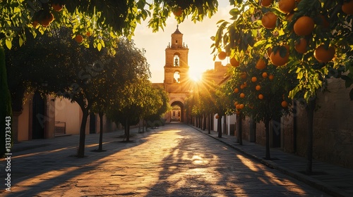sunset in andalusian orange grove street