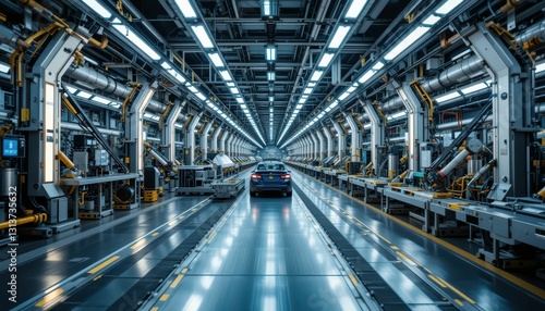 High-Tech Automotive Manufacturing Facility with Advanced Robotics