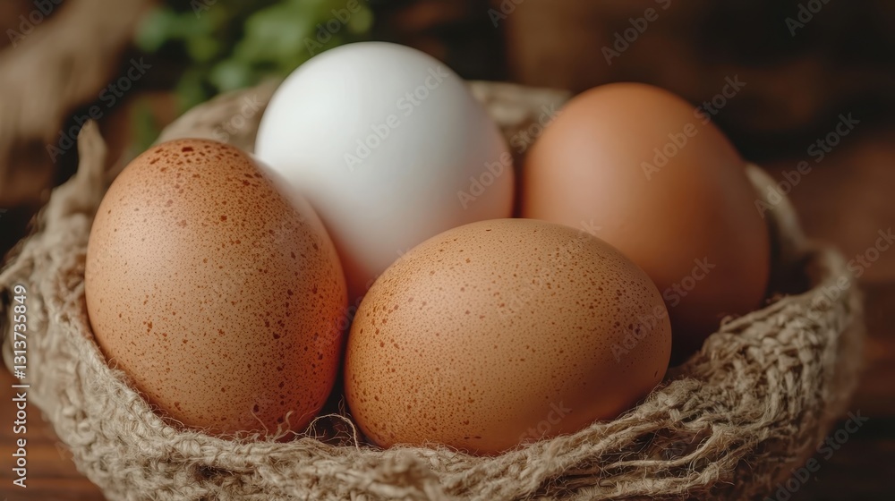 A quaint image of a nest containing fresh eggs, beautifully arranged in a rustic setting, symbolizing nourishment, nature, and simplicity. A quaint image of a nest containing fresh eggs, beautifully arranged in a rustic setting, symbolizing nourishment, nature, and simplicity.