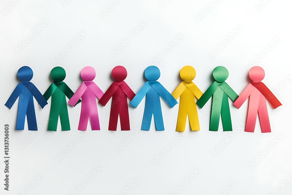 Colorful Paper Chain People Holding Hands, Unity and Diversity Concept Colorful Paper Chain People Holding Hands, Unity and Diversity Concept