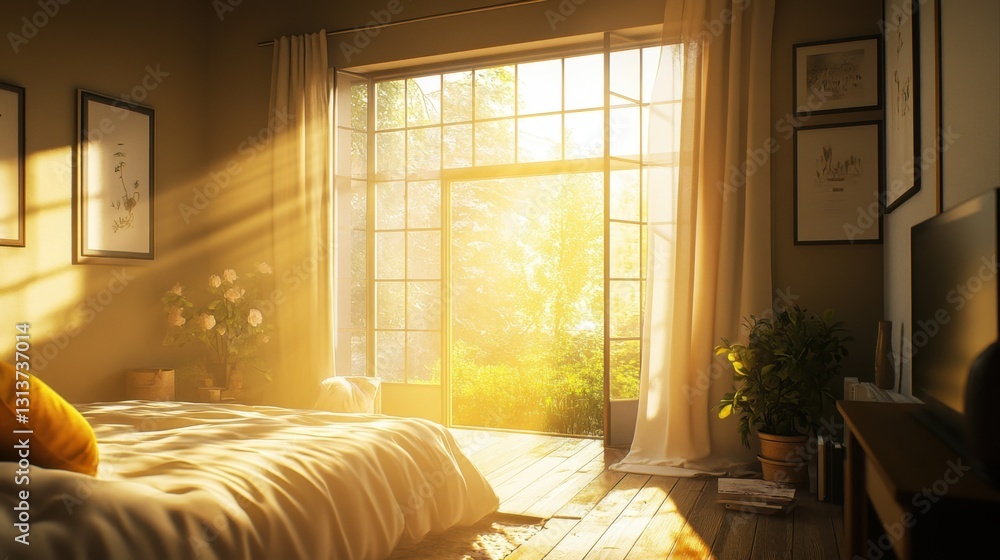 Fototapeta premium sunlit bedroom interior design