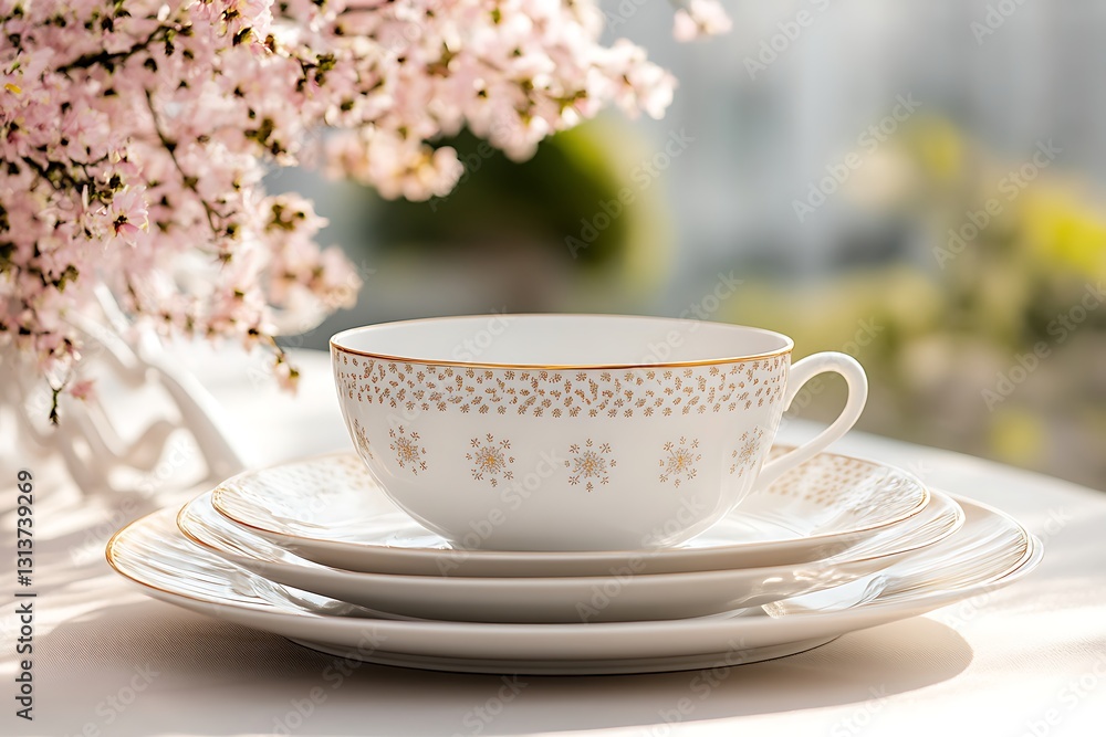 Fototapeta premium Elegant Gold-Accented Porcelain Tea Cup Set