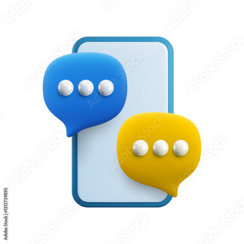 Vector cartoon 3d smartphone with dialog speech bubbles on screen. Cute minimal realistic mobile phone 3d render. Social media chat sign, online messaging concept for web, app, banner.