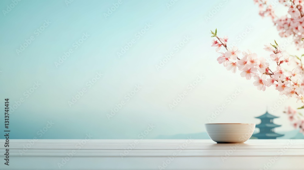 flowering cherry blossoms with a traditional Japanese temple in the distance, and cultural, flowering cherry blossoms with a traditional Japanese temple in the distance, and cultural,