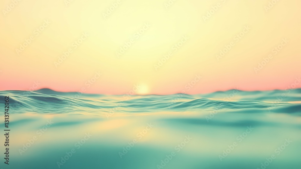 Obraz premium tropical sunrise over the ocean, soft pastel tones, calm waves, peaceful and inspiring,