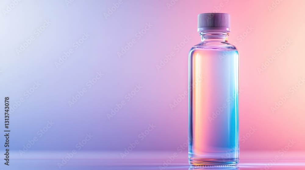 A sleek water bottle stands against a vibrant gradient background, showcasing the play of light and color for an eye-catching visual appeal and modern design aesthetics. A sleek water bottle stands against a vibrant gradient background, showcasing the play of light and color for an eye-catching visual appeal and modern design aesthetics.