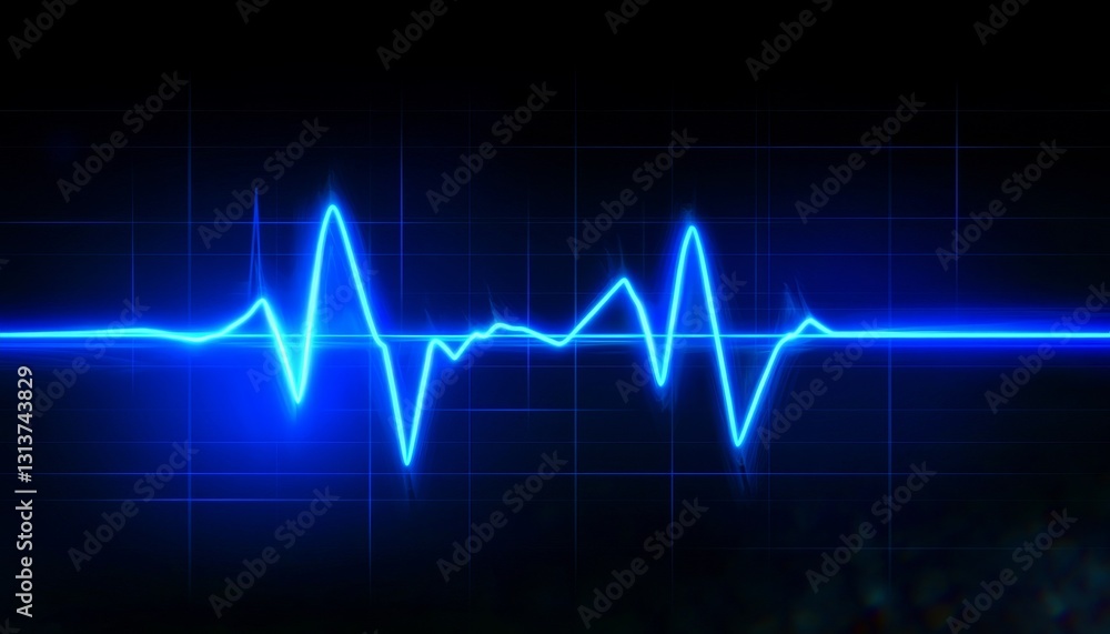 Electric Blue EKG Line with Flatline on a Dark Grid Background, Minimalist Vector Illustration Electric Blue EKG Line with Flatline on a Dark Grid Background, Minimalist Vector Illustration