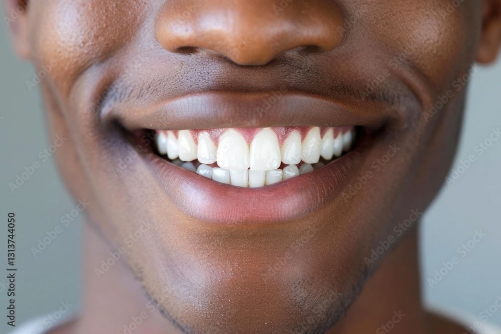 Fototapeta premium Close-up of a bright smiling African young man child showing off healthy white teeth