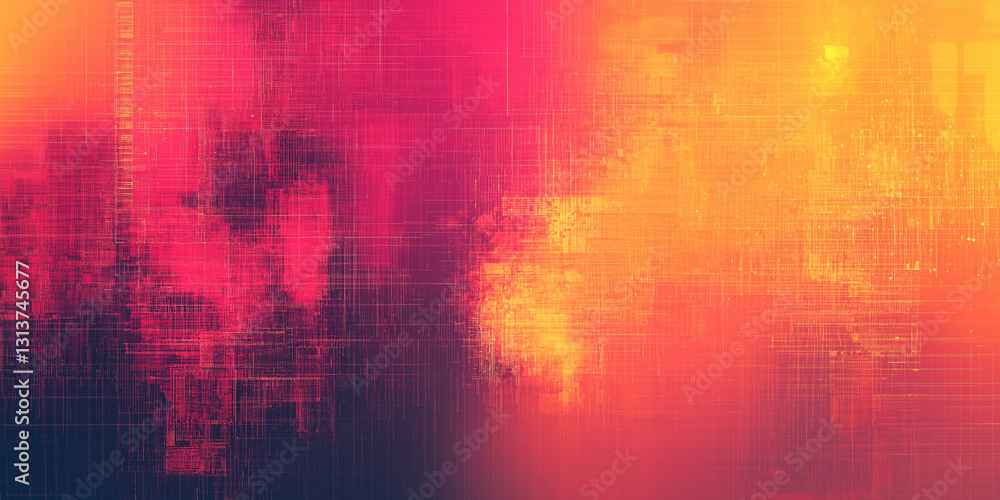 A glitch-inspired digital background featuring a futuristic fusion of warm pink, red, and gold hues with an abstract grid overlay. A glitch-inspired digital background featuring a futuristic fusion of warm pink, red, and gold hues with an abstract grid overlay.