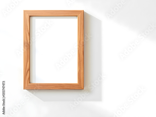 A blank wooden picture frame creates an empty space for art on the wall