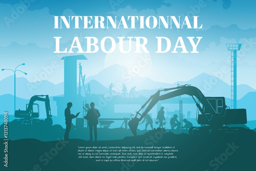 Construction vector background, Worker in a building site, Labour day background.