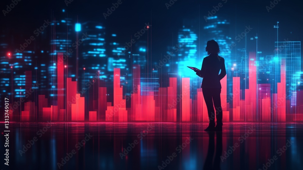 Futuristic Cityscape with Silhouette and Neon Lights Digital Business Presentation Technology Innovation and Network Communication Futuristic Cityscape with Silhouette and Neon Lights Digital Business Presentation Technology Innovation and Network Communication